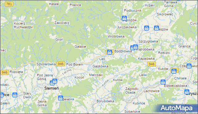 mapa Las gmina Ślemień, Las gmina Ślemień na mapie Targeo