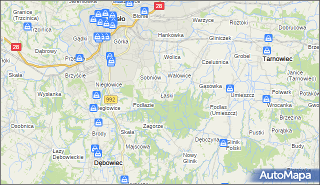 mapa Łaski gmina Jasło, Łaski gmina Jasło na mapie Targeo
