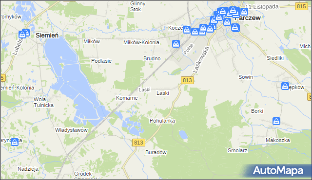 mapa Laski gmina Parczew, Laski gmina Parczew na mapie Targeo