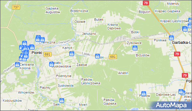 mapa Laski gmina Pionki, Laski gmina Pionki na mapie Targeo