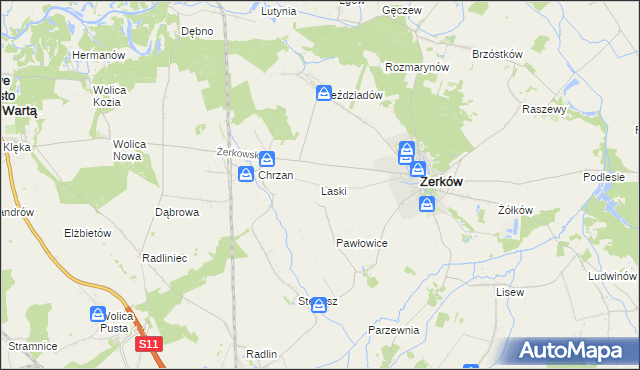 mapa Laski gmina Żerków, Laski gmina Żerków na mapie Targeo