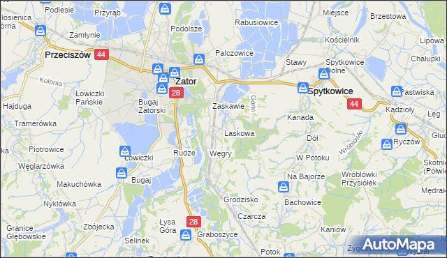mapa Laskowa gmina Zator, Laskowa gmina Zator na mapie Targeo
