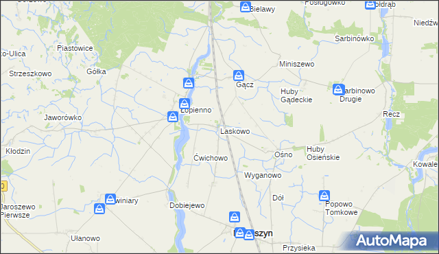 mapa Laskowo gmina Janowiec Wielkopolski, Laskowo gmina Janowiec Wielkopolski na mapie Targeo