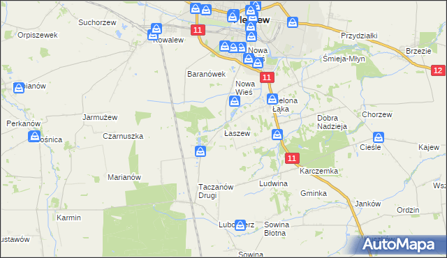 mapa Łaszew gmina Pleszew, Łaszew gmina Pleszew na mapie Targeo