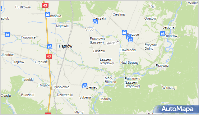 mapa Łaszew Rządowy, Łaszew Rządowy na mapie Targeo