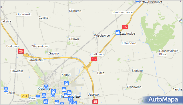 mapa Latkowo gmina Inowrocław, Latkowo gmina Inowrocław na mapie Targeo