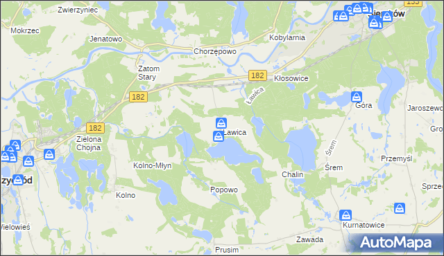 mapa Ławica gmina Sieraków, Ławica gmina Sieraków na mapie Targeo