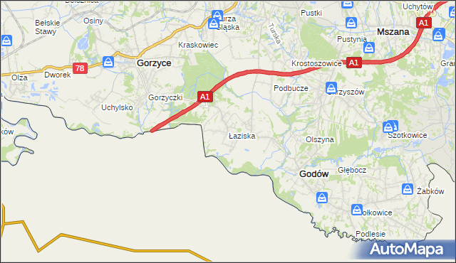 mapa Łaziska gmina Godów, Łaziska gmina Godów na mapie Targeo