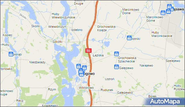 mapa Łaziska gmina Rogowo, Łaziska gmina Rogowo na mapie Targeo