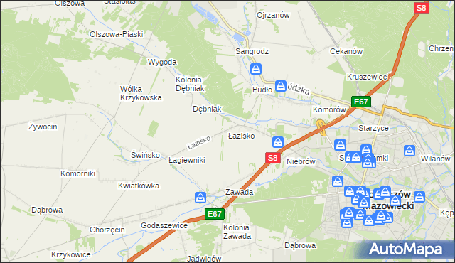 mapa Łazisko gmina Tomaszów Mazowiecki, Łazisko gmina Tomaszów Mazowiecki na mapie Targeo