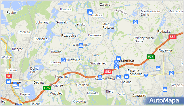 mapa Łazy gmina Jasienica, Łazy gmina Jasienica na mapie Targeo
