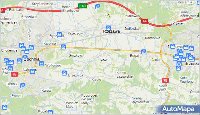 mapa Łazy gmina Rzezawa, Łazy gmina Rzezawa na mapie Targeo