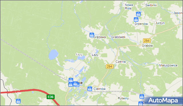 mapa Łazy gmina Tuplice, Łazy gmina Tuplice na mapie Targeo