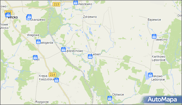 mapa Łebień gmina Nowa Wieś Lęborska, Łebień gmina Nowa Wieś Lęborska na mapie Targeo