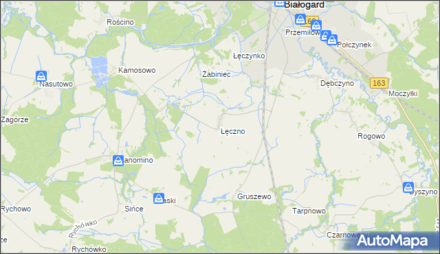 mapa Łęczno gmina Białogard, Łęczno gmina Białogard na mapie Targeo