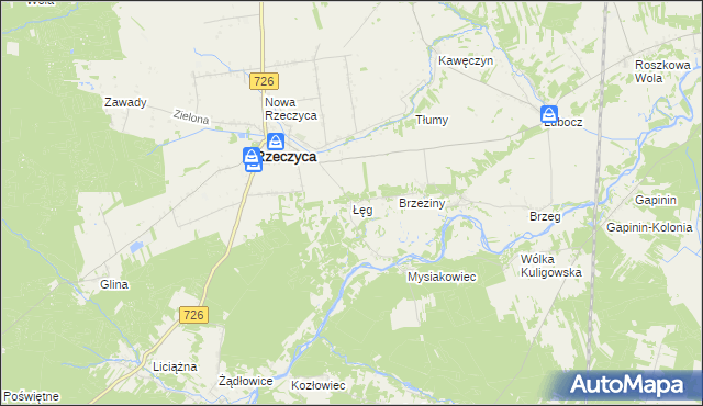 mapa Łęg gmina Rzeczyca, Łęg gmina Rzeczyca na mapie Targeo