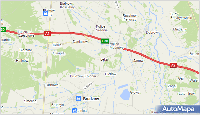 mapa Łęka gmina Kościelec, Łęka gmina Kościelec na mapie Targeo