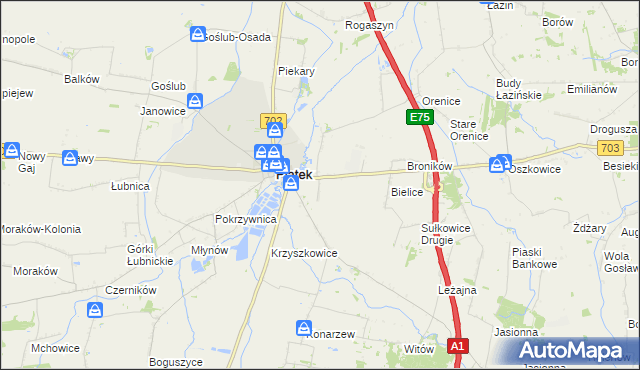 mapa Łęka gmina Piątek, Łęka gmina Piątek na mapie Targeo