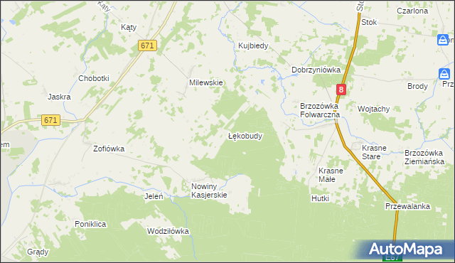 mapa Łękobudy, Łękobudy na mapie Targeo