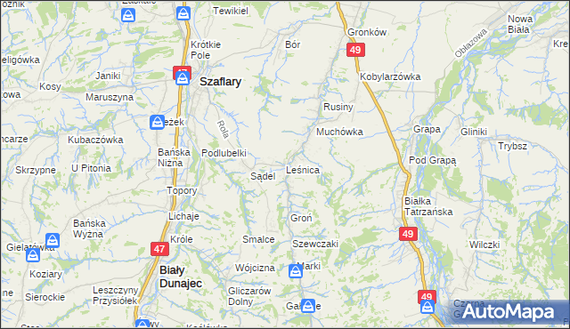 mapa Leśnica gmina Bukowina Tatrzańska, Leśnica gmina Bukowina Tatrzańska na mapie Targeo