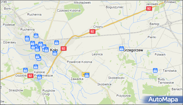 mapa Leśnica gmina Koło, Leśnica gmina Koło na mapie Targeo