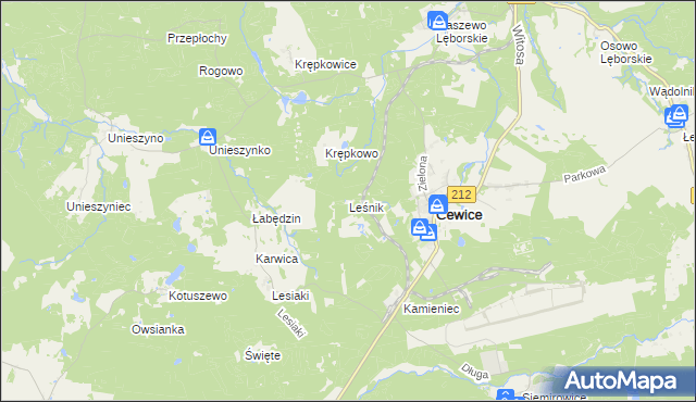 mapa Leśnik gmina Cewice, Leśnik gmina Cewice na mapie Targeo