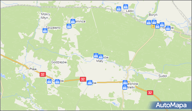 mapa Leśniów Mały, Leśniów Mały na mapie Targeo