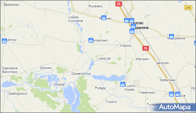 mapa Leszcze gmina Złotniki Kujawskie, Leszcze gmina Złotniki Kujawskie na mapie Targeo