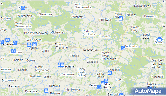 mapa Leszczyna gmina Trzciana, Leszczyna gmina Trzciana na mapie Targeo