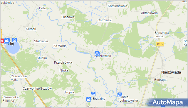 mapa Leszkowice gmina Ostrówek, Leszkowice gmina Ostrówek na mapie Targeo