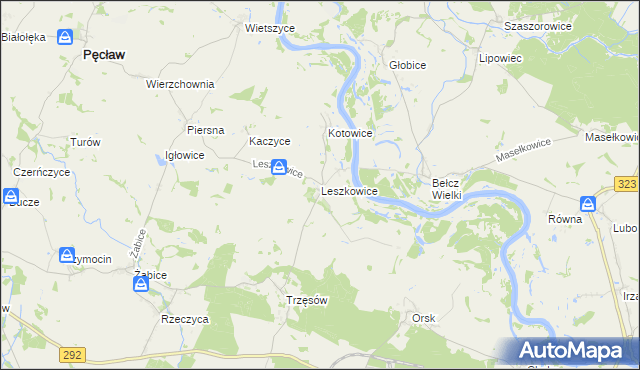 mapa Leszkowice gmina Pęcław, Leszkowice gmina Pęcław na mapie Targeo