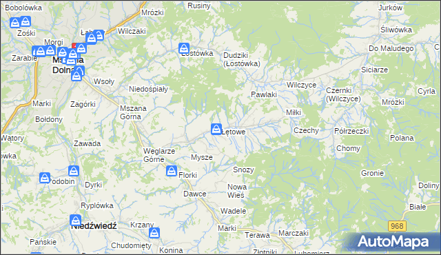mapa Łętowe, Łętowe na mapie Targeo