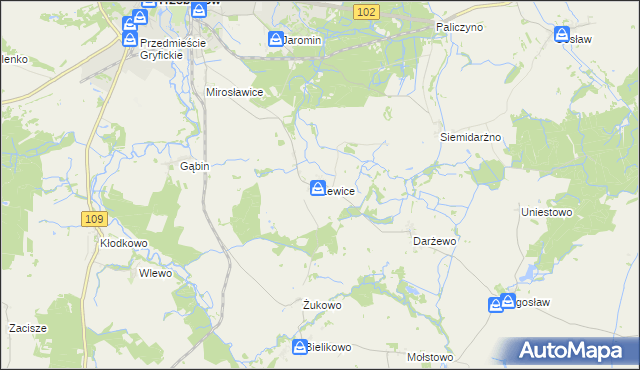 mapa Lewice gmina Trzebiatów, Lewice gmina Trzebiatów na mapie Targeo