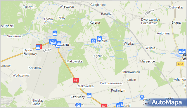 mapa Łężce gmina Pajęczno, Łężce gmina Pajęczno na mapie Targeo