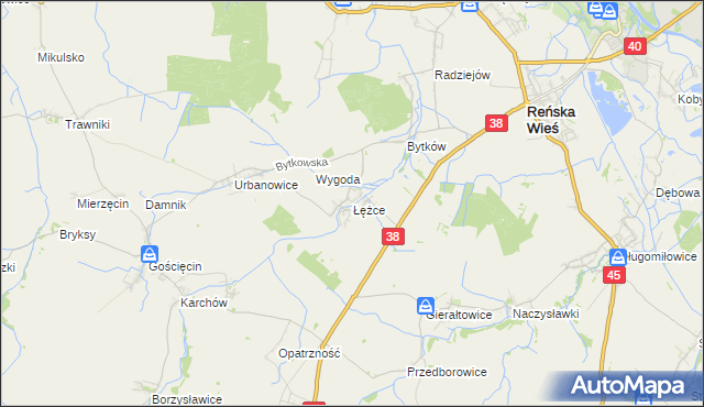 mapa Łężce gmina Reńska Wieś, Łężce gmina Reńska Wieś na mapie Targeo