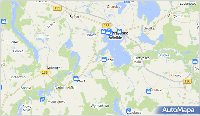 mapa Łężeczki, Łężeczki na mapie Targeo