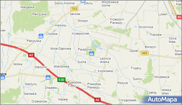 mapa Leźnica Wielka-Osiedle, Leźnica Wielka-Osiedle na mapie Targeo