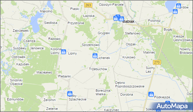 mapa Lichenek, Lichenek na mapie Targeo