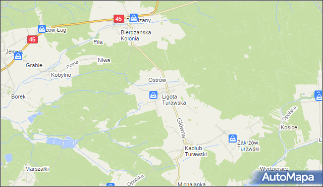mapa Ligota Turawska, Ligota Turawska na mapie Targeo
