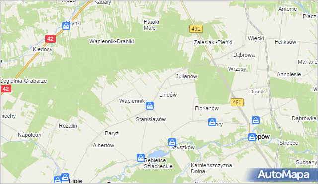 mapa Lindów gmina Lipie, Lindów gmina Lipie na mapie Targeo