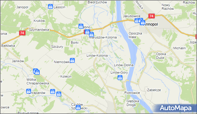 mapa Linów gmina Zawichost, Linów gmina Zawichost na mapie Targeo