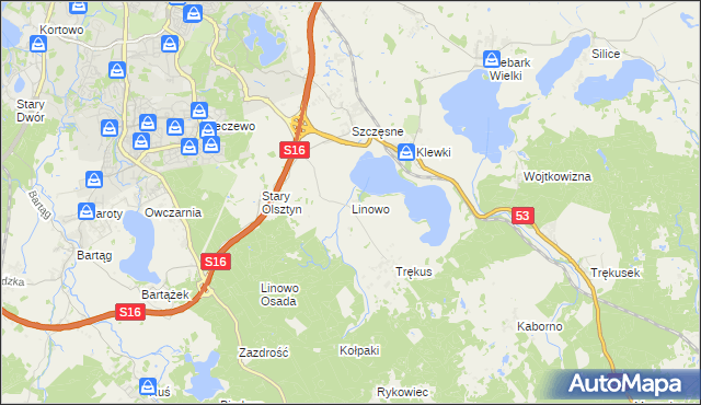 mapa Linowo gmina Purda, Linowo gmina Purda na mapie Targeo