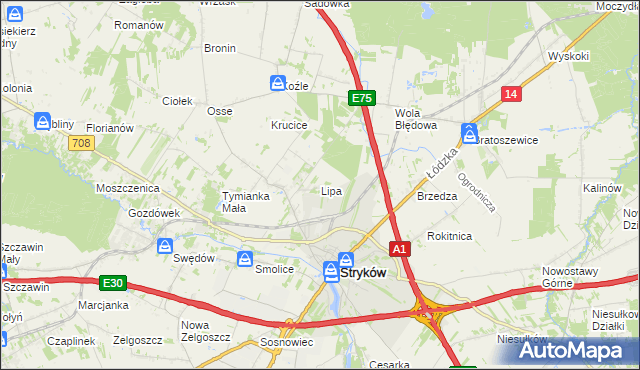 mapa Lipa gmina Stryków, Lipa gmina Stryków na mapie Targeo