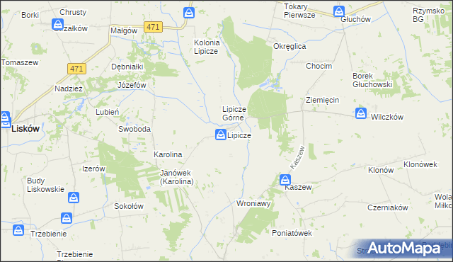 mapa Lipicze gmina Goszczanów, Lipicze gmina Goszczanów na mapie Targeo