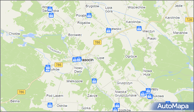 mapa Lipie gmina Krasocin, Lipie gmina Krasocin na mapie Targeo