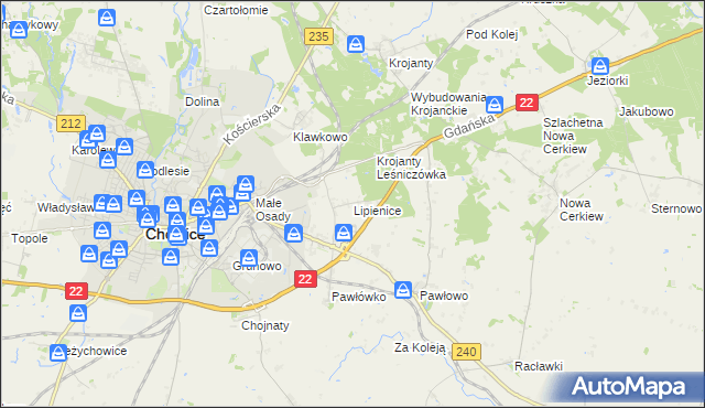 mapa Lipienice gmina Chojnice, Lipienice gmina Chojnice na mapie Targeo