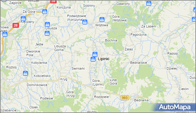 mapa Lipinki powiat gorlicki, Lipinki powiat gorlicki na mapie Targeo