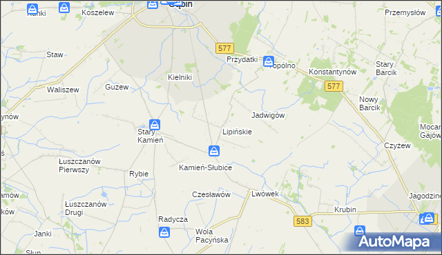 mapa Lipińskie gmina Gąbin, Lipińskie gmina Gąbin na mapie Targeo