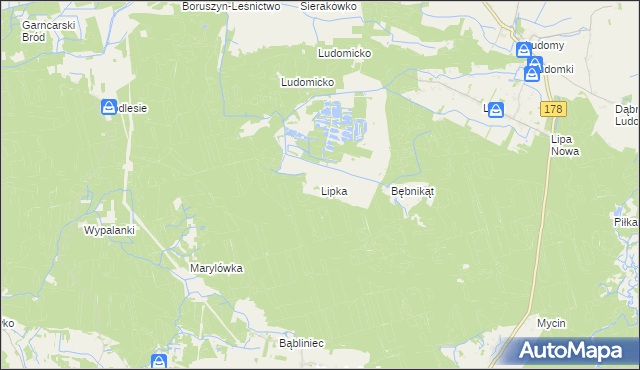 mapa Lipka gmina Oborniki, Lipka gmina Oborniki na mapie Targeo