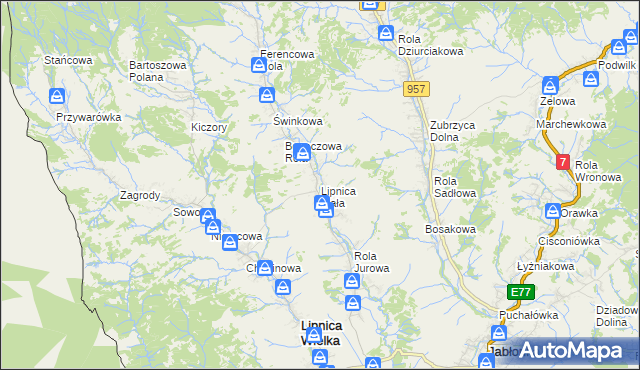 mapa Lipnica Mała, Lipnica Mała na mapie Targeo